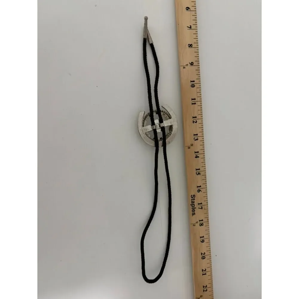 Vintage silver metal horseshoe and star bolo tie -space for half dollar